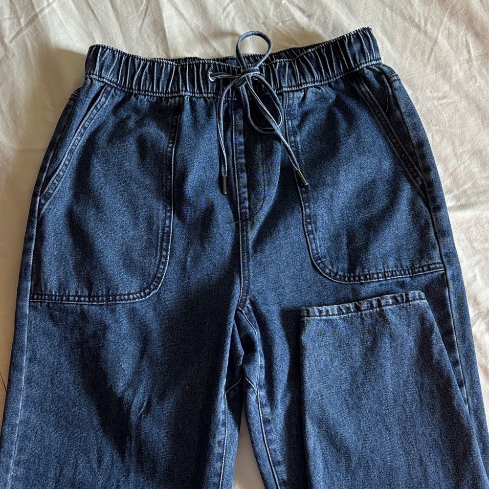 Tinseltown Dark Blue Wide Leg Denim Jogger Pants